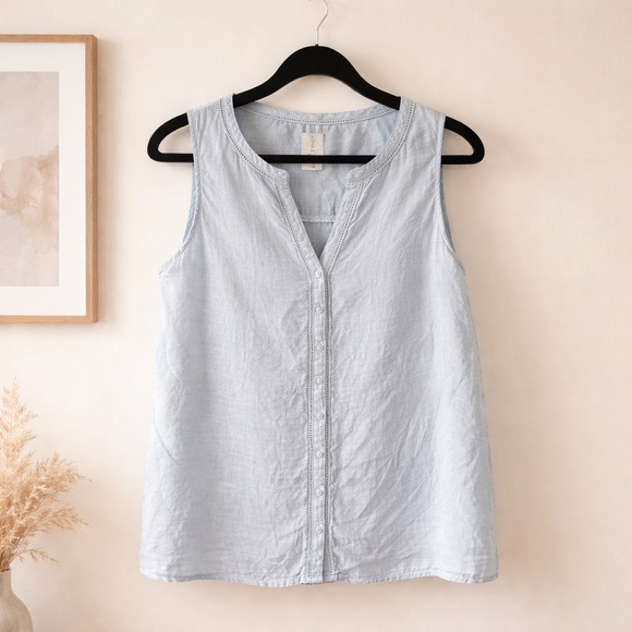Joie Tops - Joie Pale Blue Linen-Blend Sleeveless Button Tank Size XL